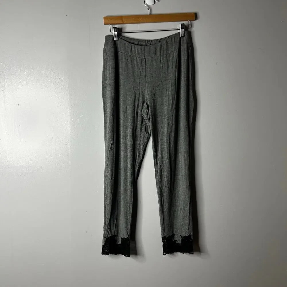 Soma Cool Nights Pajama Nightgown‎ Set Medium Lace Sleepwear Lightweight Gray